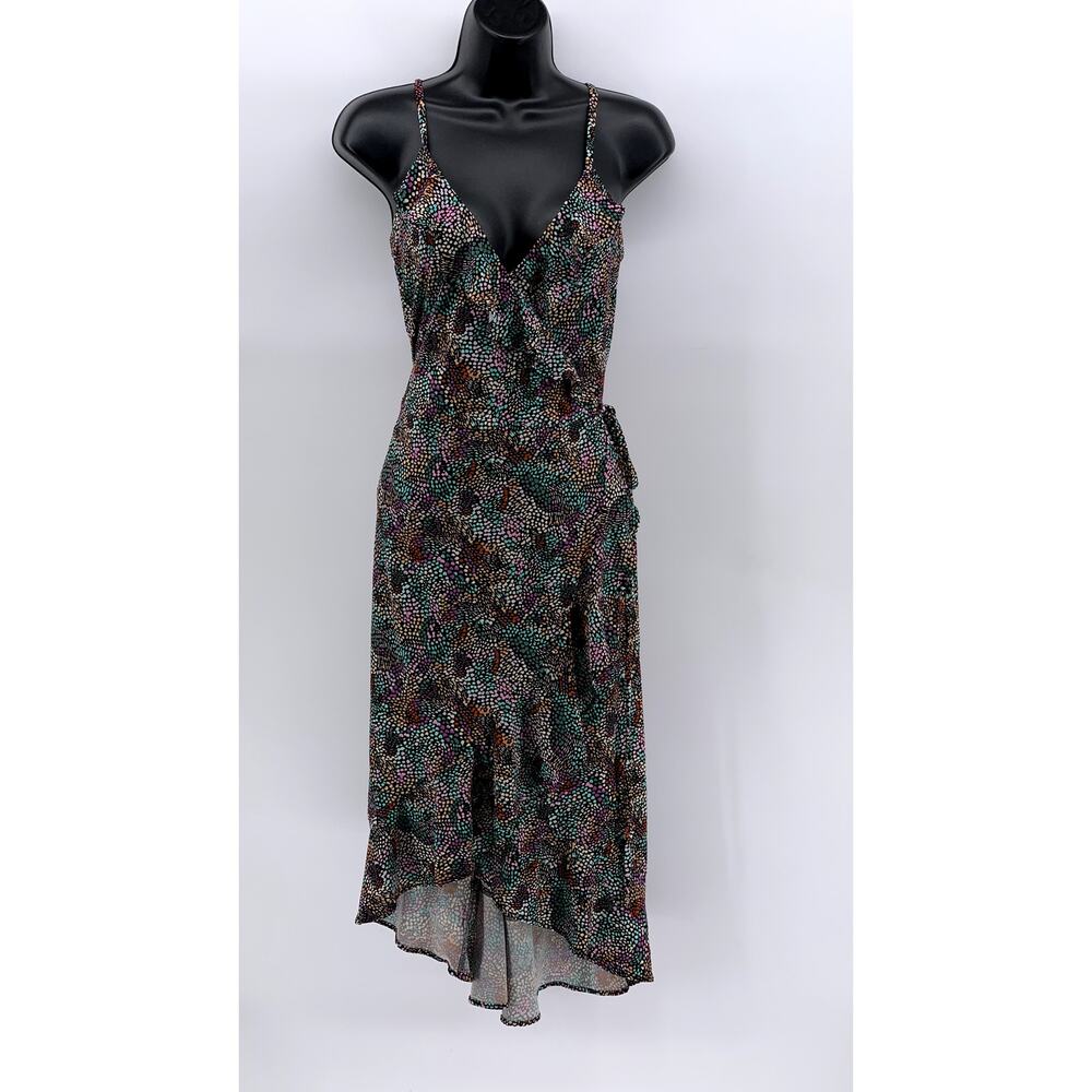 BAR III Women's Plus Black-Multi Printed Ruffle Wrap Dress SZ 0X